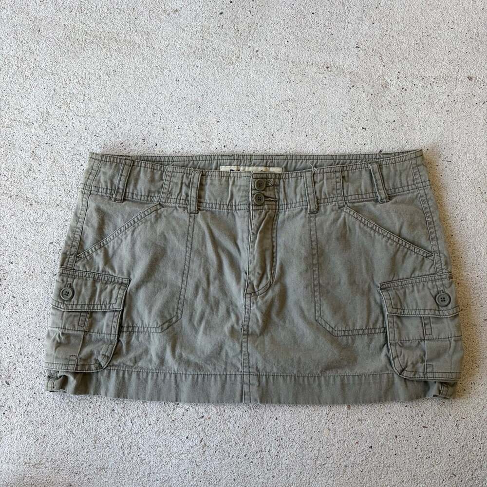 Wet Seal Vintage Y2K Olive Green Cargo Utility Micro Mini Skirt Size 7